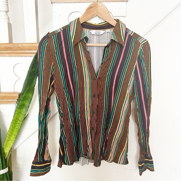 & Other Stories Striped Satin Pointed Collar Front Button Up Shirt Size 4 - Picture 2 of 7